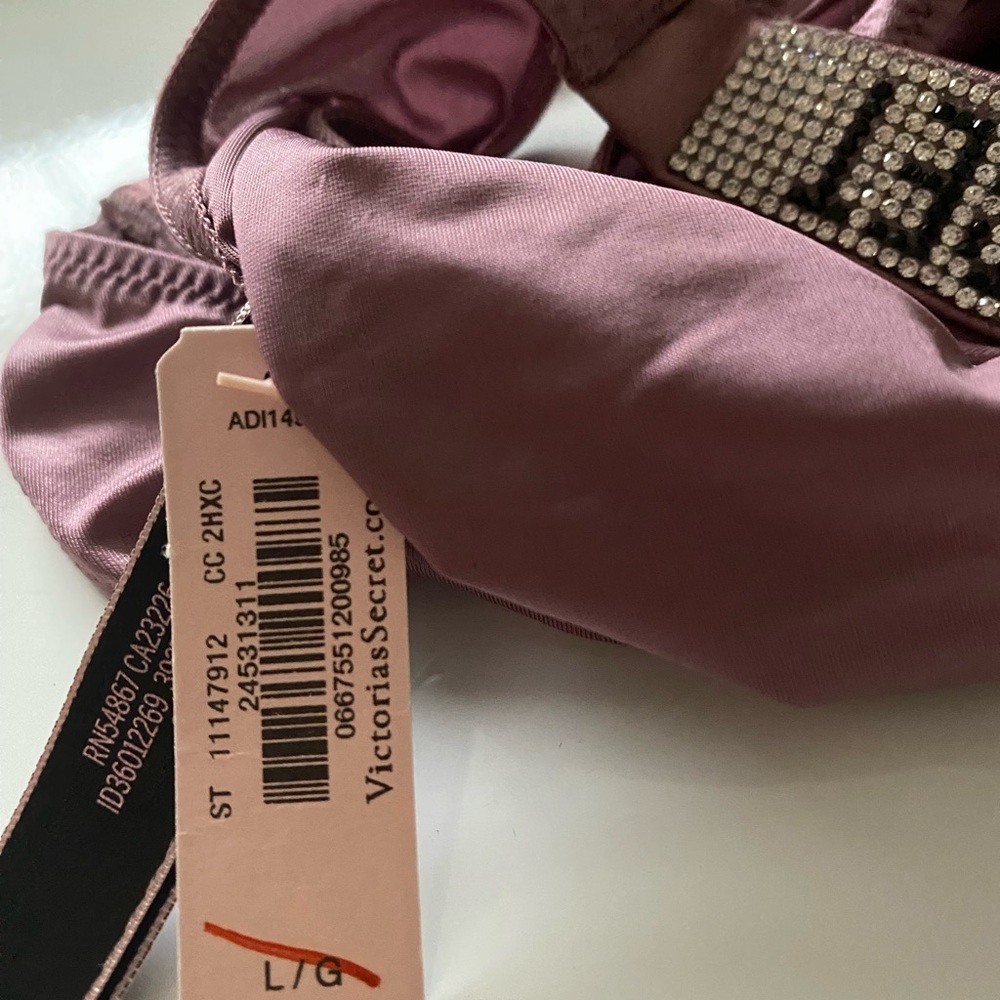 NWT VICTORIA'S SECRET MAUVE SMOOTH RHINESTONE SHINE STRAP LOGO BRAZILIAN PANTY - Picture 5 of 6